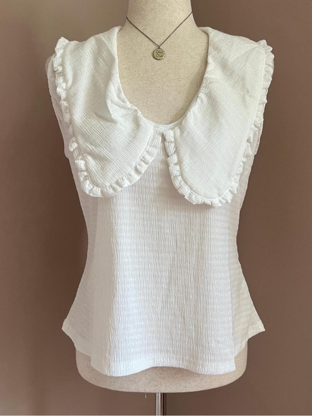 Anthropologie Maeve White Ruffled Peter Pan Collar Tank